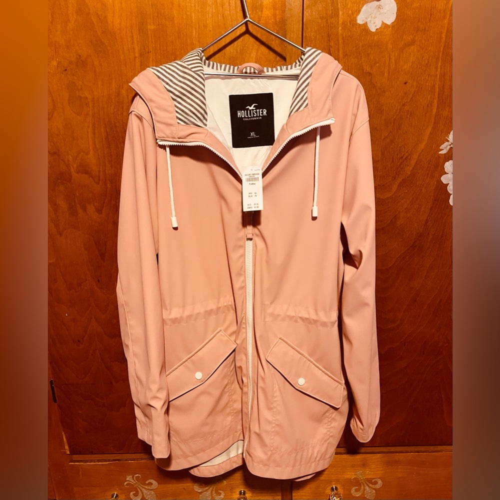 pink Hollister rain jacket size XL